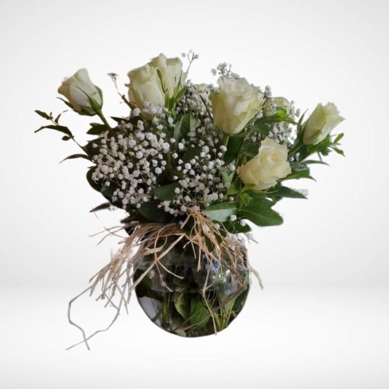 Fanusda 11 Beyaz Gül 